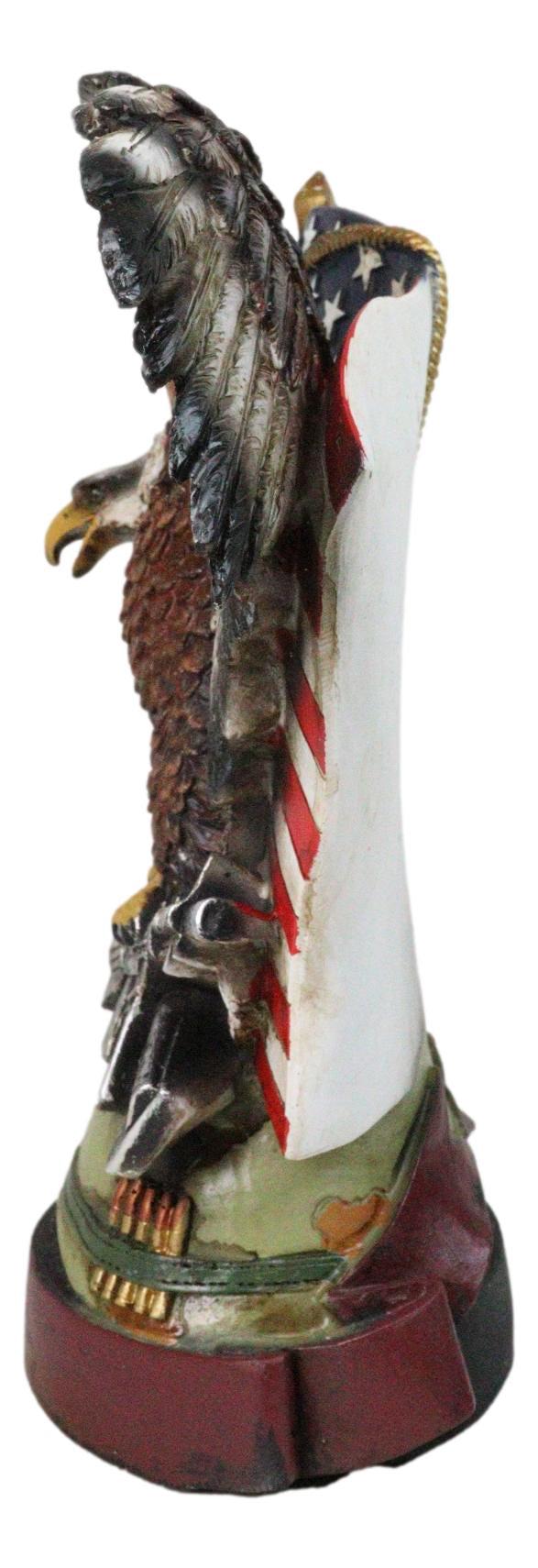 Ebros Gift Bald Eagle With Crossed Rifles Soldier Helmet By Star Spangled US Flag Figurine