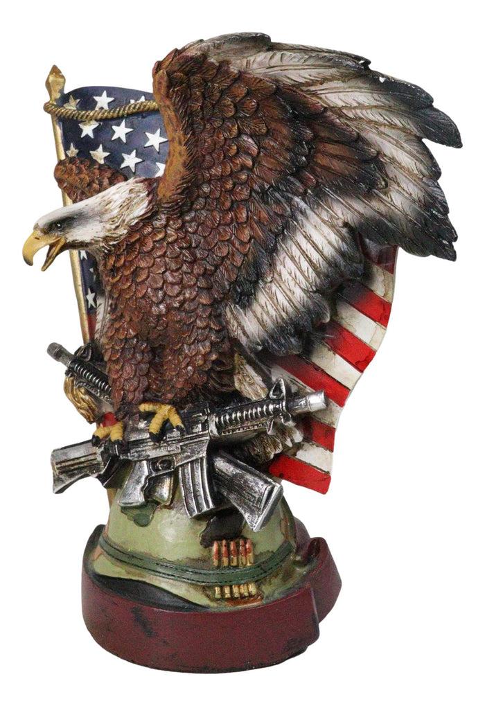 Ebros Gift Bald Eagle With Crossed Rifles Soldier Helmet By Star Spangled US Flag Figurine