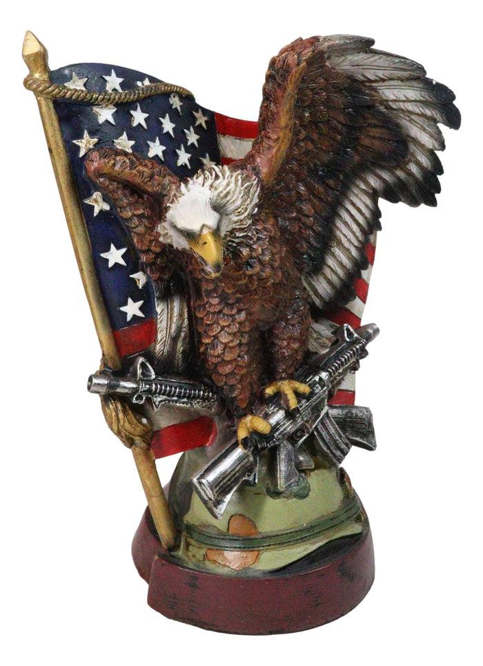 Ebros Gift Bald Eagle With Crossed Rifles Soldier Helmet By Star Spangled US Flag Figurine