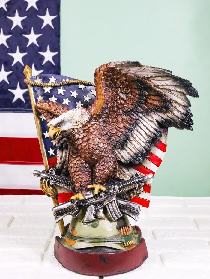 ebros gift Bald Eagle With Crossed Rifles Soldier Helmet By Star Spangled US Flag Figurine