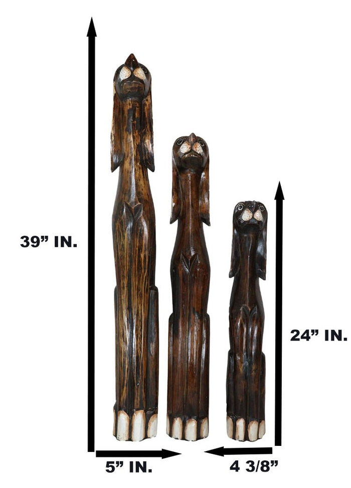 Ebros Gift Balinese Wood Handicraft 3 Feet Large Polkadot Ears Canine Hound Dog Set