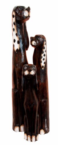 Ebros Gift Balinese Wood Handicraft 3 Feet Large Polkadot Ears Canine Hound Dog Set