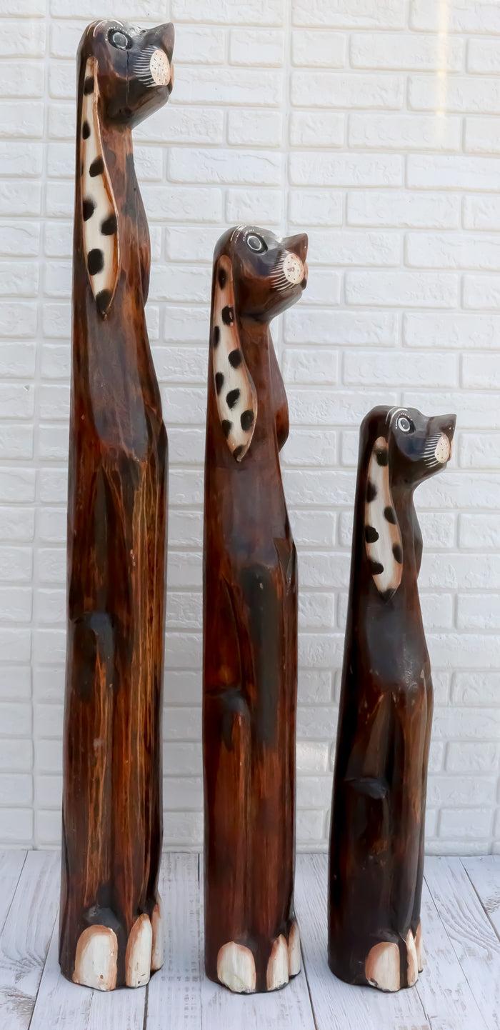 ebros gift Balinese Wood Handicraft 3 Feet Large Polkadot Ears Canine Hound Dog Set