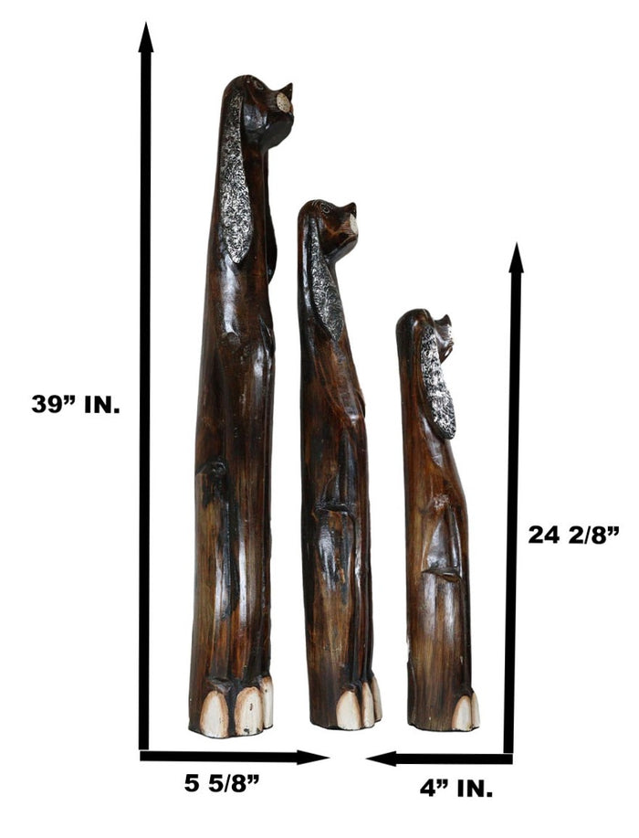 Ebros Gift Balinese Wood Handicraft 3 Feet Large Silvered Ears Canine Hound Dog Set Statue