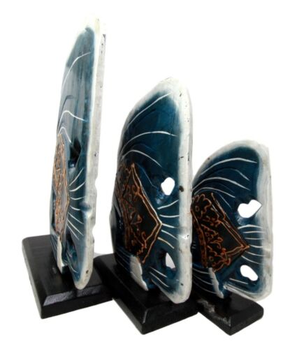 Ebros Gift Balinese Wood Handicrafts Blue Tropical Angel Fish Family Set Of 3 Figurines