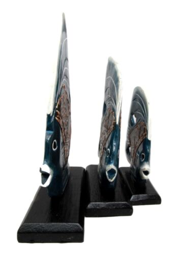 Ebros Gift Balinese Wood Handicrafts Blue Tropical Angel Fish Family Set Of 3 Figurines