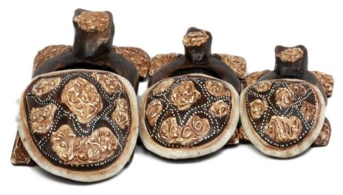 Ebros Gift Balinese Wood Handicrafts Carved Shell Turtle Family Ashtray Box Figurine Set