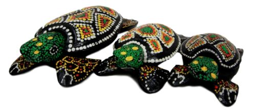 Ebros Gift Balinese Wood Handicrafts Green Turtle Family Ashtray Shell Box Figurine Set