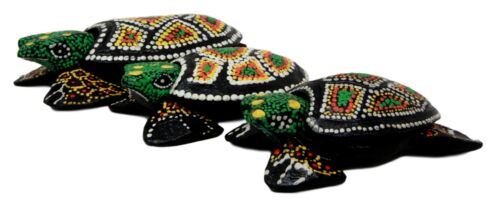 Ebros Gift Balinese Wood Handicrafts Green Turtle Family Ashtray Shell Box Figurine Set