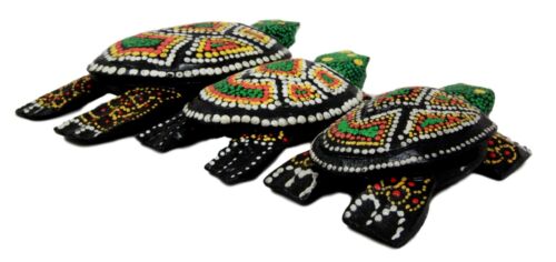 Ebros Gift Balinese Wood Handicrafts Green Turtle Family Ashtray Shell Box Figurine Set