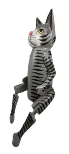 Ebros Gift Balinese Wood Handicrafts Grey Striped Coat Feline Cat Puppet Toy Figurine 17"H