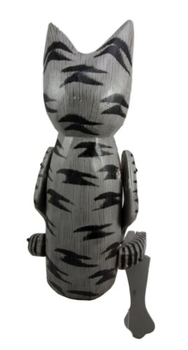Ebros Gift Balinese Wood Handicrafts Grey Striped Coat Feline Cat Puppet Toy Figurine 17"H