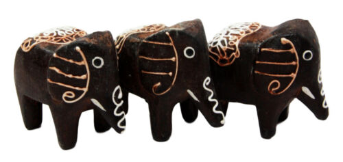 Ebros Gift Balinese Wood Handicrafts Jungle Tribal Elephant Miniature Figurines Set 2"L