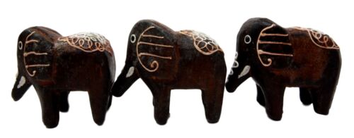 Ebros Gift Balinese Wood Handicrafts Jungle Tribal Elephant Miniature Figurines Set 2"L