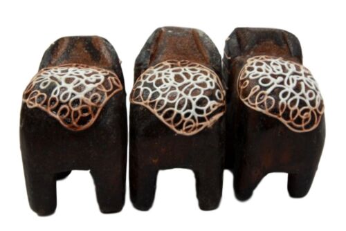 Ebros Gift Balinese Wood Handicrafts Jungle Tribal Elephant Miniature Figurines Set 2"L