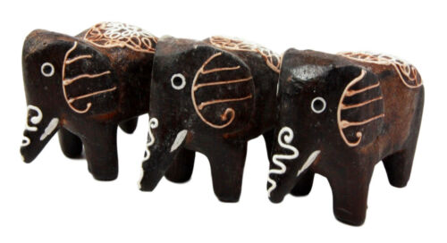 ebros gift Balinese Wood Handicrafts Jungle Tribal Elephant Miniature Figurines Set 2"L