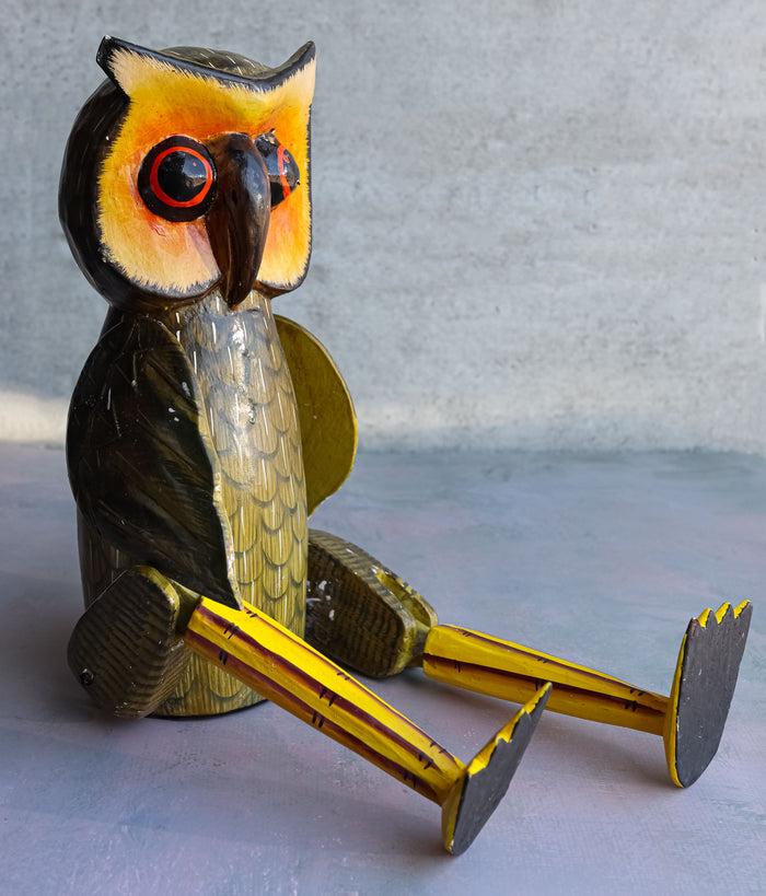Ebros Gift Balinese Wood Handicrafts Night Forest Great Horned Owl Puppet Toy Figurine 18"H