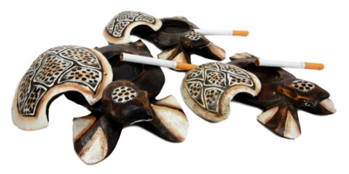 Ebros Gift Balinese Wood Handicrafts Polkadot Shell Turtle Family Ashtray Box Figurine Set