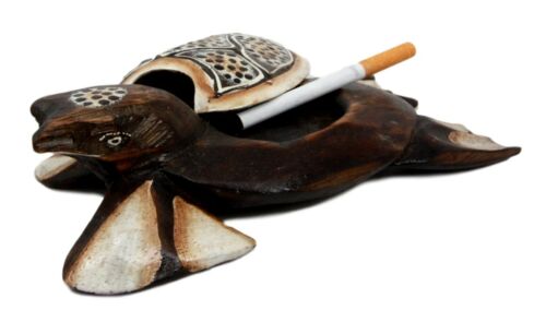 Ebros Gift Balinese Wood Handicrafts Polkadot Shell Turtle Family Ashtray Box Figurine Set
