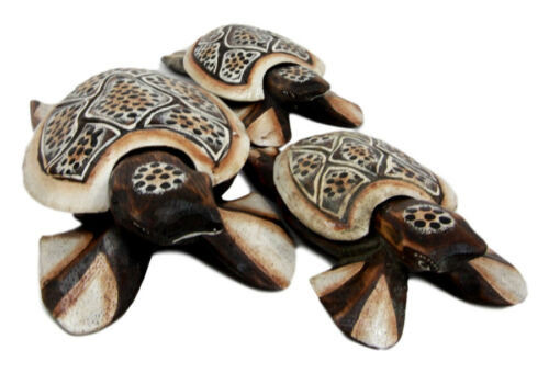 Ebros Gift Balinese Wood Handicrafts Polkadot Shell Turtle Family Ashtray Box Figurine Set