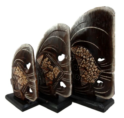 Ebros Gift Balinese Wood Handicrafts Tribal Patterned Angel Fish Family Set Of 3 Figurines