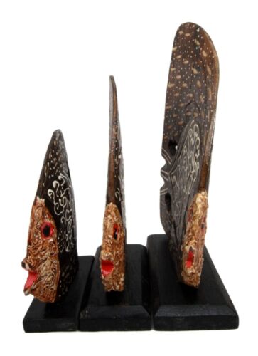 Ebros Gift Balinese Wood Handicrafts Tropical Batik Angel Fish Family Set Of 3 Figurines