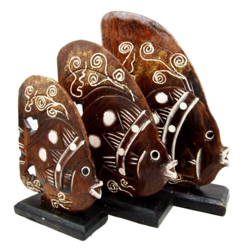 Ebros Gift Balinese Wood Handicrafts Tropical River Angel Fish Family Set Of 3 Figurines