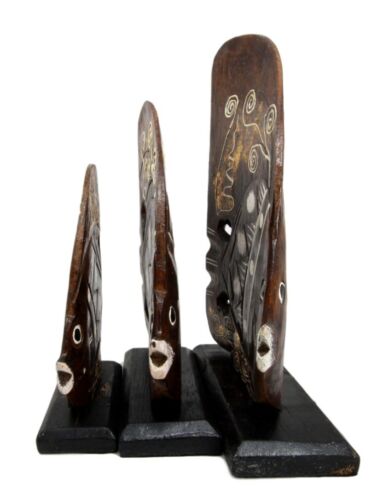 Ebros Gift Balinese Wood Handicrafts Tropical River Angel Fish Family Set Of 3 Figurines