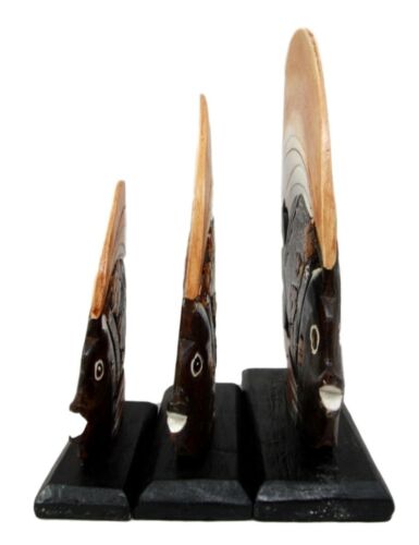 Ebros Gift Balinese Wood Handicrafts Tropical Solar Angel Fish Family Set Of 3 Figurines