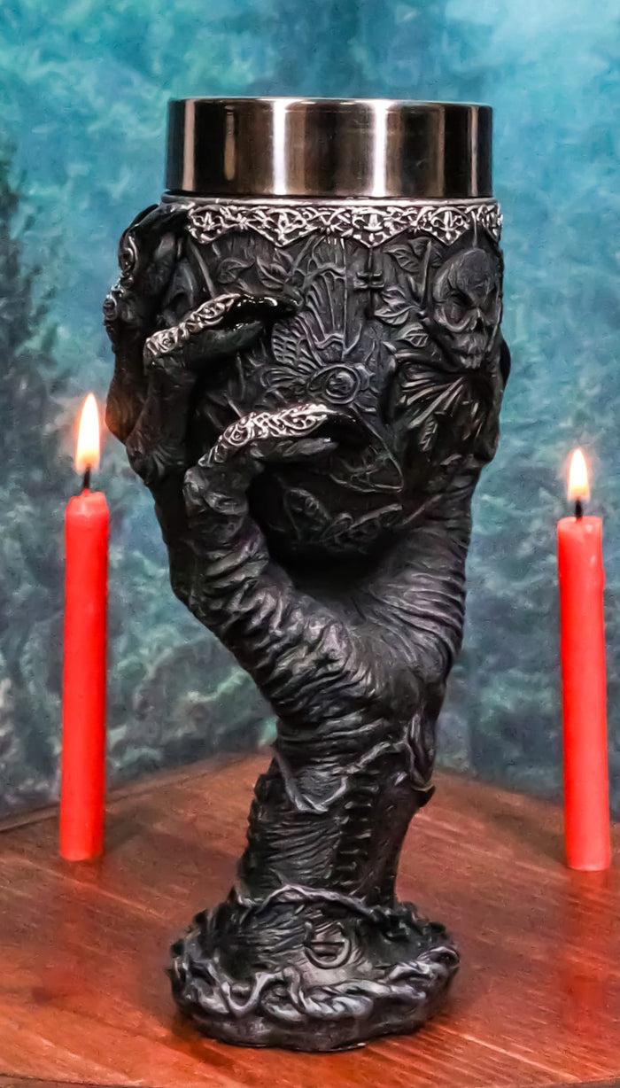 ebros gift Baphomet Hand Claws With Arachnid Skull Grasp Of The Damned Wine Goblet