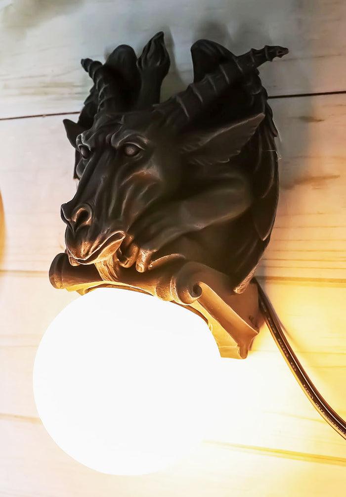 ebros gift Baphomet Sabbatic Goat Pentagram Sigil Gargoyle Small Wall Sconce Lamp