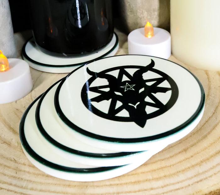 ebros gift Baphomet Sigil Pentagram Ceramic Coaster Set of 4 Tiles With Cork Backing