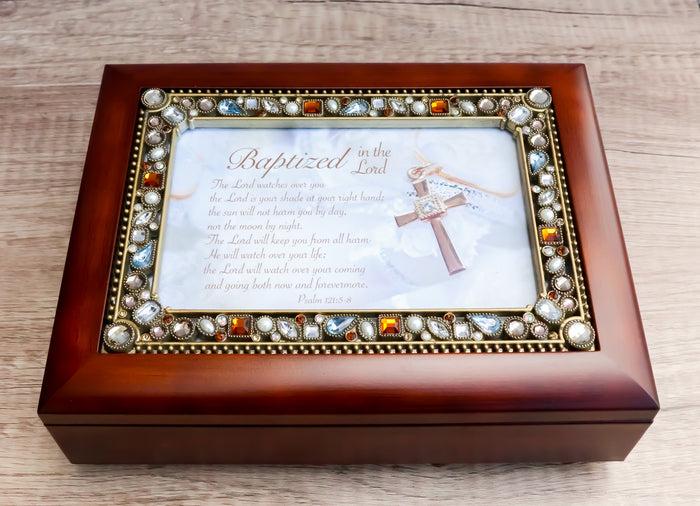 ebros gift Baptized In The Lord Baptism Sacrament Burlwood Gemstones Musical Trinket Box