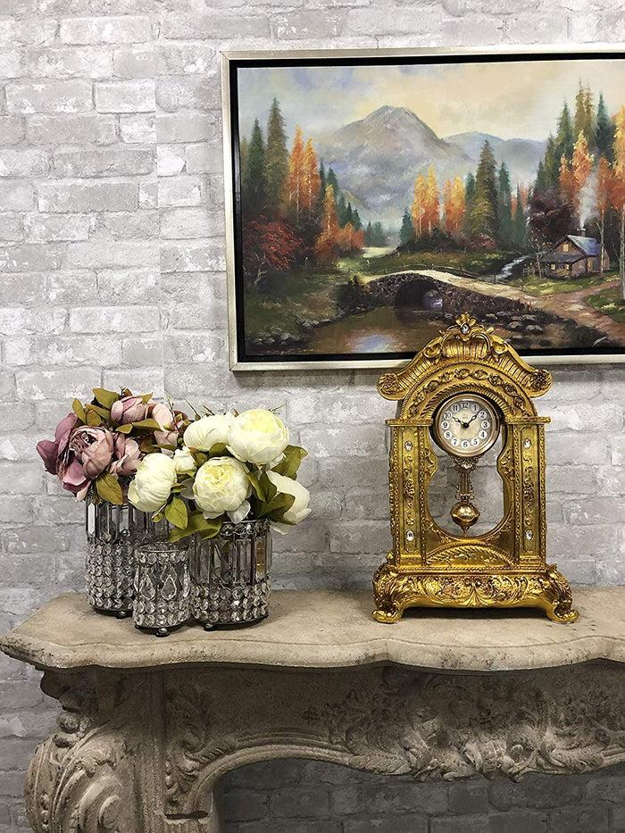 Ebros Gift Baroque Rococo Vintage Gold Design Floral Vine Garland Analog Quartz Table Clock