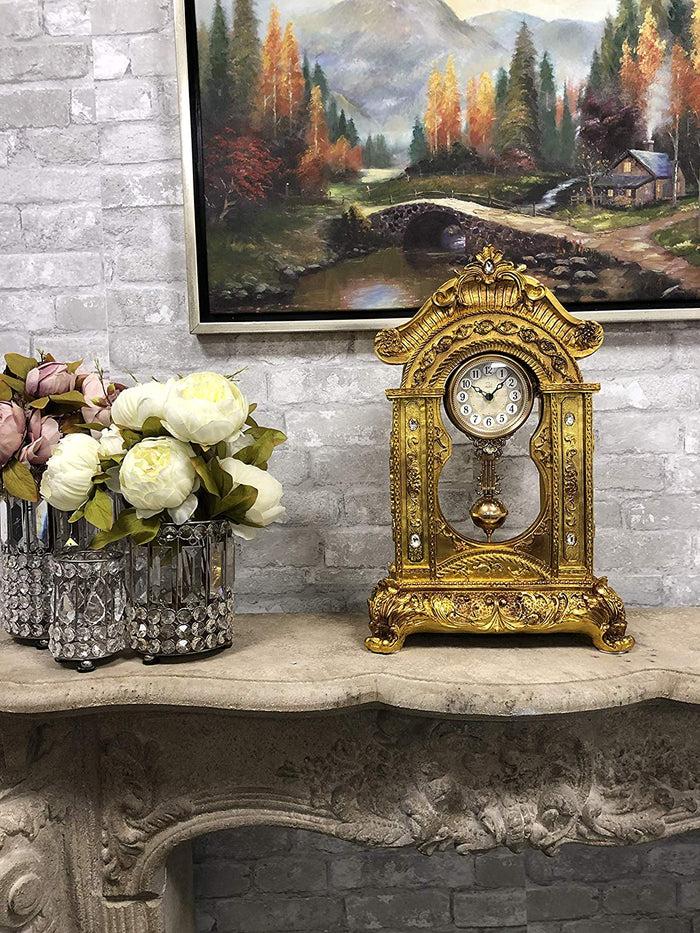 ebros gift Baroque Rococo Vintage Gold Design Floral Vine Garland Analog Quartz Table Clock