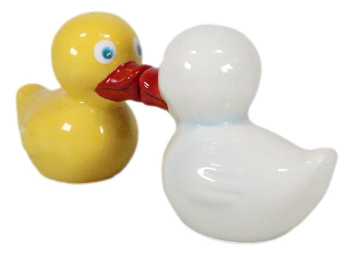 Ebros Gift Bath Tub Themed Duckies White Yellow Ducks Kissing Salt & Pepper Shakers Set