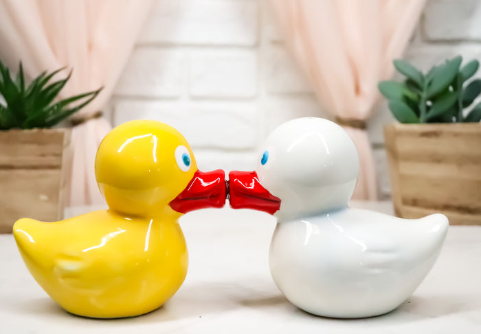 ebros gift Bath Tub Themed Duckies White Yellow Ducks Kissing Salt & Pepper Shakers Set