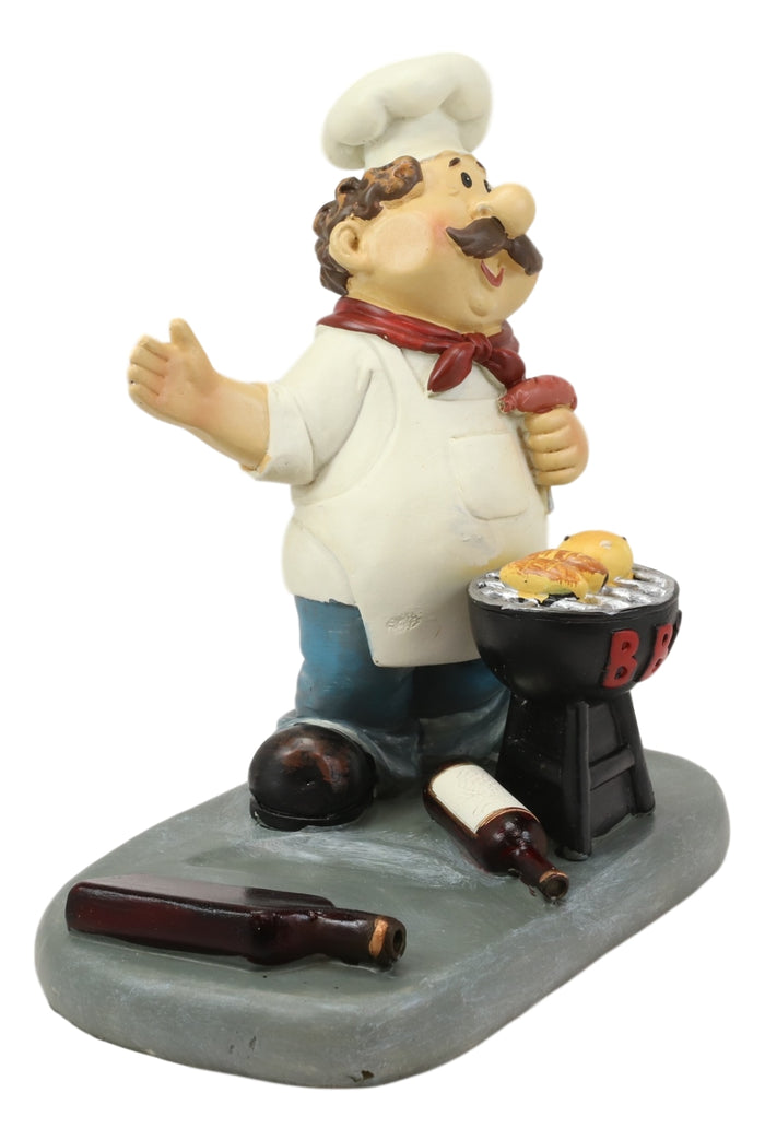 Ebros Gift BBQ Pitmaster Grilling Chef Holding Sausage In A Fork Wine Bottle Holder Statue