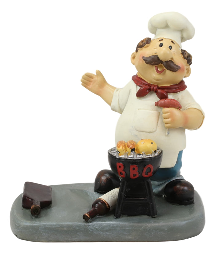 Ebros Gift BBQ Pitmaster Grilling Chef Holding Sausage In A Fork Wine Bottle Holder Statue