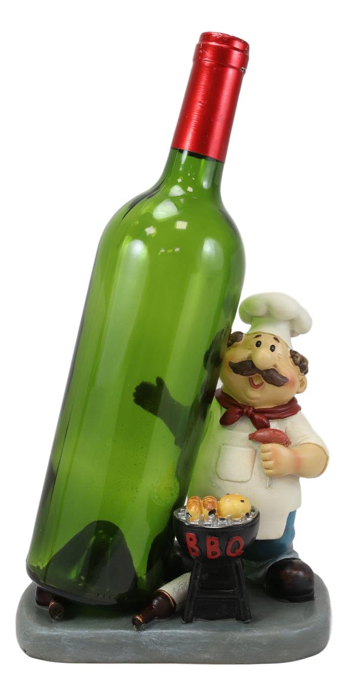 ebros gift BBQ Pitmaster Grilling Chef Holding Sausage in A Fork Wine Bottle Holder Statue