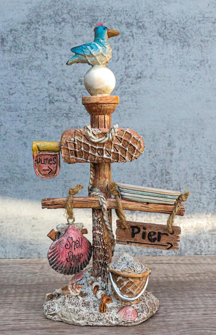 ebros gift Beach Coastal Pelican Bird On Getty Post Seashells Boat Nautical Sign Figurine