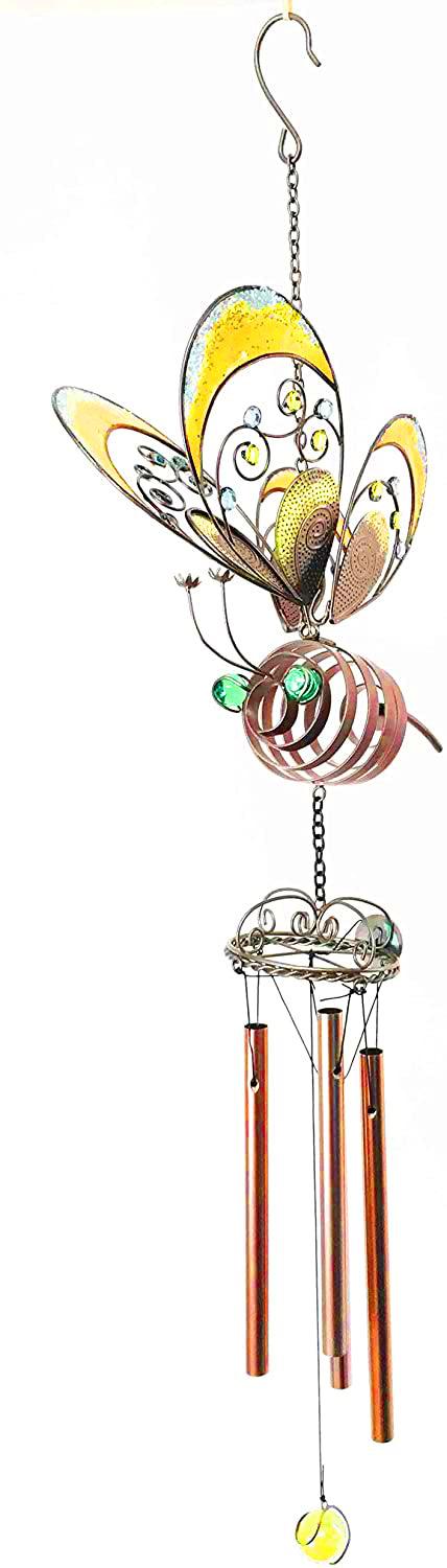Ebros Gift Beautiful Butterfly Mariposa Glass Gem Resonant Copper Wind Chime Garden Patio