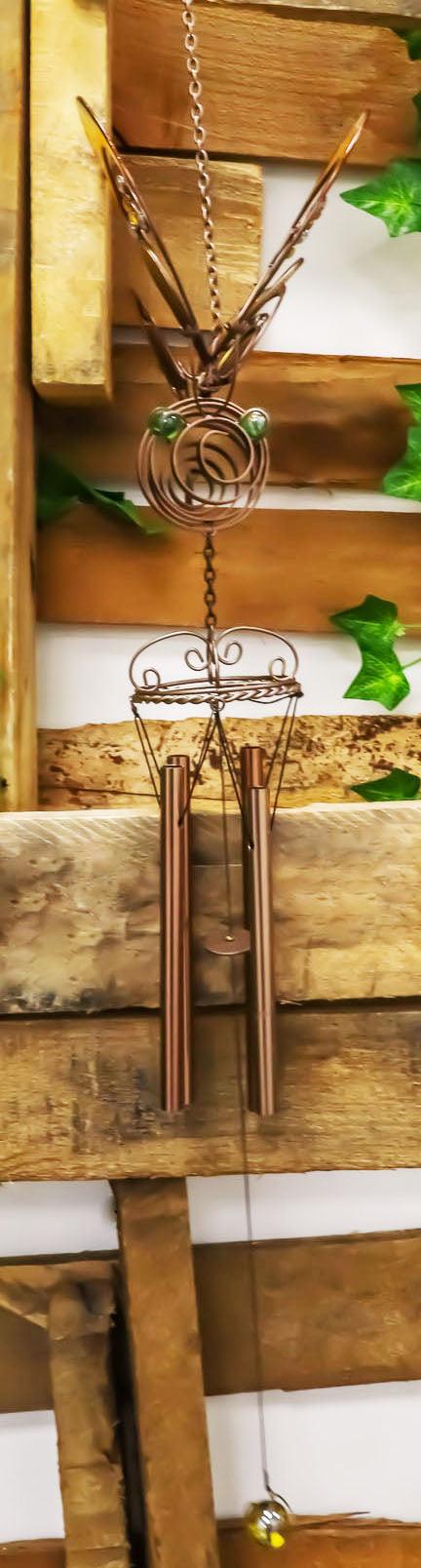 Ebros Gift Beautiful Butterfly Mariposa Glass Gem Resonant Copper Wind Chime Garden Patio