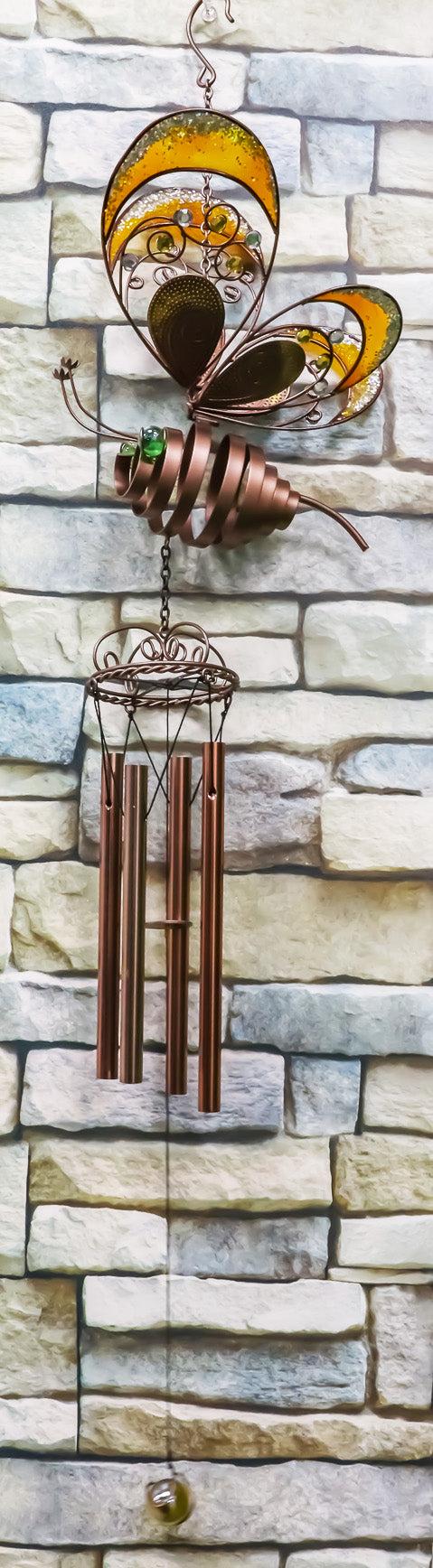 ebros gift Beautiful Butterfly Mariposa Glass Gem Resonant Copper Wind Chime Garden Patio