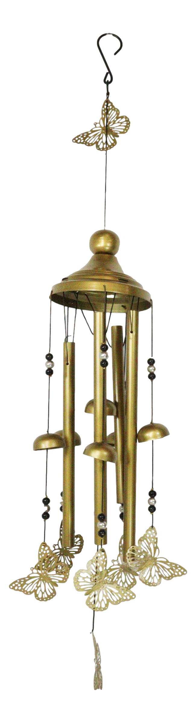 ebros gift Beautiful Cottage Garden Carved Butterfly Canopy Metal Wind Chime Hanging Mobile