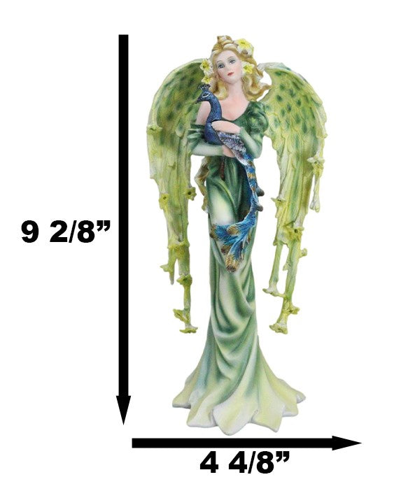 Ebros Gift Beautiful Green Fairy With Colorful Flowers Carrying A Blue Peacock Figurine