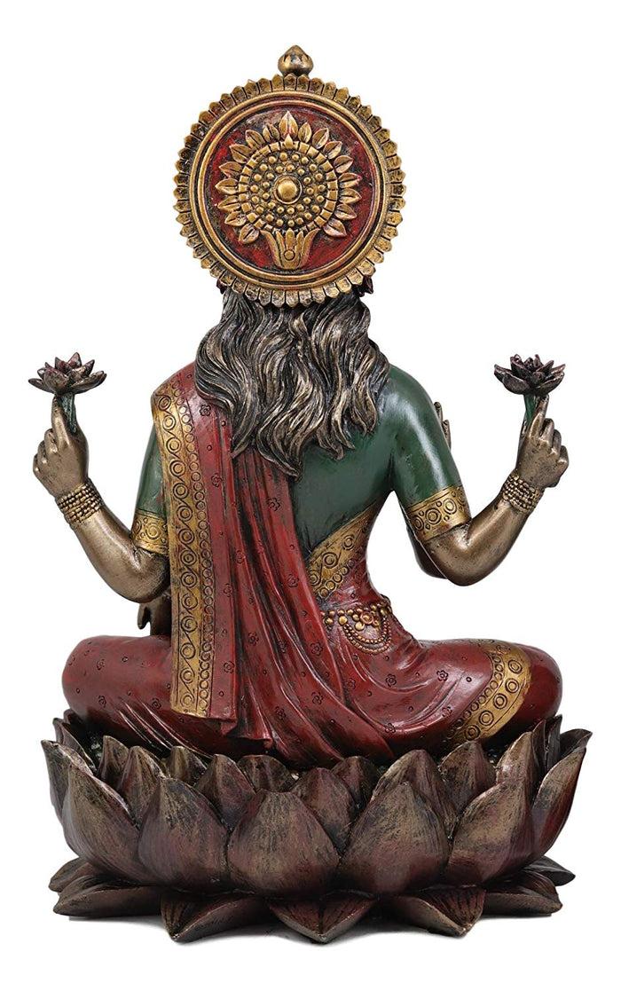 Ebros Gift Beautiful Large Hindu Goddess Lakshmi Sitting On Lotus Flower Statue 12.25"Tall