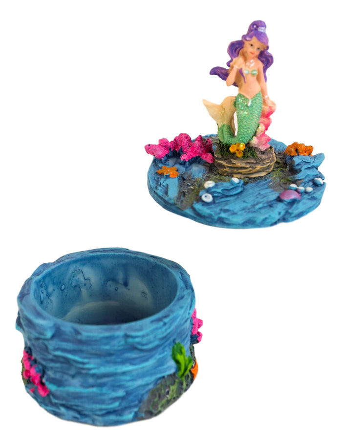 Ebros Gift Beautiful Mermaid Mergirl Sitting On Rock By Corals Mini Decorative Box Figurine