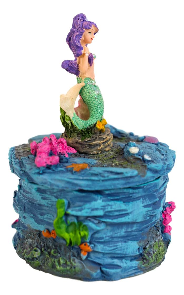 Ebros Gift Beautiful Mermaid Mergirl Sitting On Rock By Corals Mini Decorative Box Figurine
