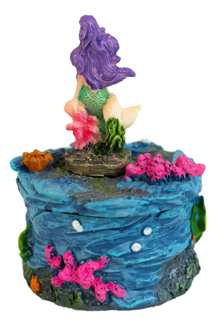 Ebros Gift Beautiful Mermaid Mergirl Sitting On Rock By Corals Mini Decorative Box Figurine